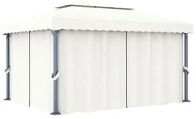 Gazebo con Tende e Stringa di Luci LED 4x3 m Bianco Crema