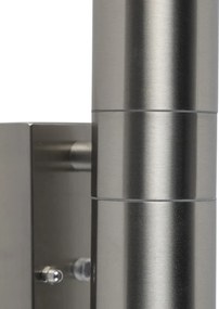 Lampada da parete per esterni in acciaio 2 luci IP44 con sensore crepuscolare - Duo