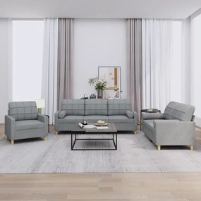 Set Divani 3 Pz Con Cuscini Grigio Chiaro İn Tessuto /