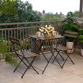 Set Bistrot 2 Sedie Con Tavolino Pieghevole Salvaspazio In Legno Di Acacia E Metallo Salottino Salotto Per Patio Giardino Balcone Veranda Esterno Piscina Terrazzo Arredo Design Semplice Marrone