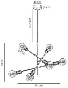 ONLI - Lampadario a sospensione con filo CROSS 6xE27/22W/230V nero/ottone