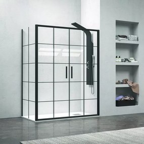 Box doccia angolare 160x70 doppio scorrevole telaio nero NICO-D6000S - KAMALU