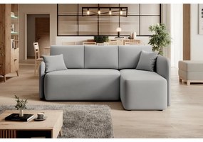 Divano angolare grigio chiaro allungabile/con contenitore (con penisola a destra/con chaise lounge) e rivestimento in velluto Hadson – ELTAP