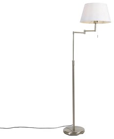 Lampada da terra in acciaio con paralume in tessuto bianco e braccio regolabile - Ladas Deluxe