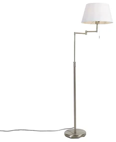 Lampada da terra in acciaio con paralume in tessuto bianco e braccio regolabile - Ladas Deluxe