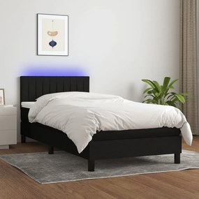 Letto A Molle Con Materasso E Led Nero 90x200 Cm İn Tessuto /