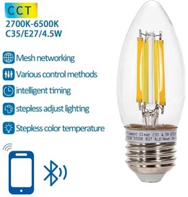 Lampadina LED FILAMENT C35 E27/4,5W/230V 2700-6500K - Aigostar