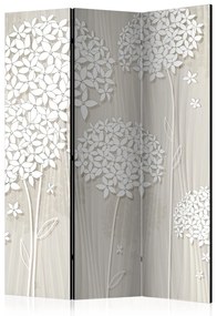 Paravento Filigrana Crema (3-parti) - composizione beige con fiori bianchi