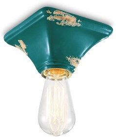 Plafoniera Vintage Quadrata Piccola Ceramica Verde 1 Luce E27