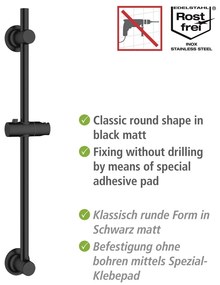 Barra doccia autoportante in acciaio inox nero 70 cm - Wenko