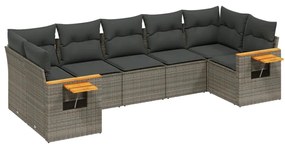 Set divani da giardino 7 pz con cuscini grigio in polyrattan