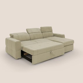 Kronos Divano angolare con pouf estraibile e penisola contenitore in microfibra impermeabile T11 beige