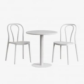 Set Composto Da Tavolo Tondo (ø70 Cm) E 2 Sedie Da Giardino Mizzi Grigio Chiaro - Sklum