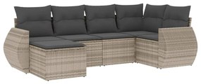 Set divano da giardino 6pz con cuscini grigio chiaro polyrattan