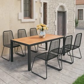 Set da Pranzo da Giardino 7 pz in Rattan PVC Nero e Marrone