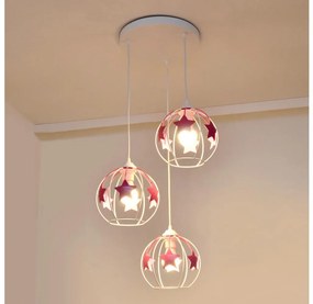 Lampadario a sospensione per bambini STARS 3xE27/15W/230V rosa/bianco