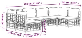 Set Divani da Giardino 6 pz con Cuscini Antracite in Polyrattan