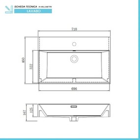 Lavabo sospeso rettangolare in resina 70 cm bianco lucido Loto