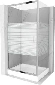 Mexen Apia cabina doccia scorrevole 100 x 80 cm, strisce bianche, cromo + piatto doccia Rio - 840-100-080-01-20-4510