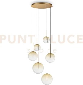 Equinoxe sospensione in vetro ambra e ottone antico 6 luci attacco g4
