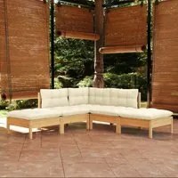 Set Divani da Giardino 5 pz con Cuscini Crema Massello di Pino 3096310