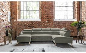 Divano letto angolare in velluto grigio chiaro a "U" (angolo destro) Sweet Harmony - Miuform