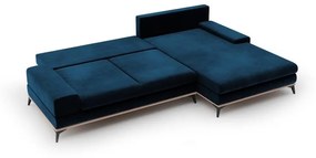 Divano letto angolare blu royal con rivestimento in velluto, angolo destro Astre - Windsor &amp; Co Sofas