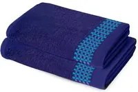 Coppia asciugamani spugna viso e ospite blu scuro con bordatura