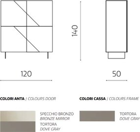 Madia credenza 4 ante in vetro specchio Bronzo e cassa Tortora ARTE 120 con 2 piedini