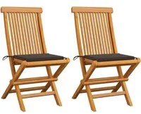 Sedie da Giardino e Cuscini Grigio Talpa 2 pz Massello di Teak 3062468