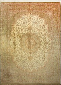 Ghom Tappeto 390x300 Beige (Iran) Annodato A Mano