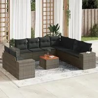 Set Divano da Giardino 10 pz con Cuscini Grigio in Polyrattan 3257845