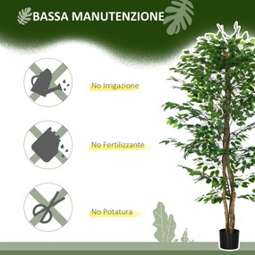 Pianta Artificiale di Ficus con Vaso per Interni ed Esterni 180 cm Verde...