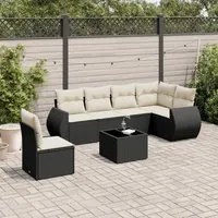 Set Divani da Giardino con Cuscini 7pz Nero Polyrattan 3253773