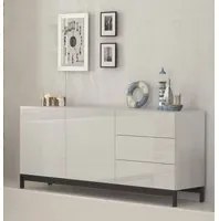 Credenza moderna a 2 ante e 3 cassetti, Made in Italy, Madia da cucina rialzata, Buffet di design da soggiorno, cm 170x40h47, Bianco lucido