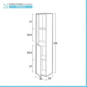 Colonna bagno sospesa 125 rovere naturale con ante reversibili Nadia