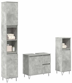 Set Mobili Da Bagno 3 Pz Grigio Cemento İn Legno Multistrato /