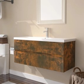 Mobile bagno con lavabo integrato rovere fumo legno multistrato