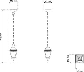 Lanterna Vintage a Sospensione E27 IP54 Nera - Serie Alfieri