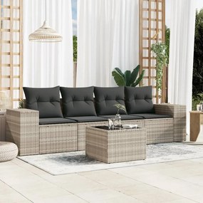 Set divano da giardino 5pz con cuscini grigio chiaro polyrattan