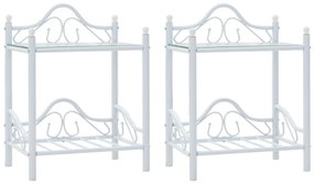 Comodini set 2 pz acciaio e vetro temperato 45x30,5x60cm bianco