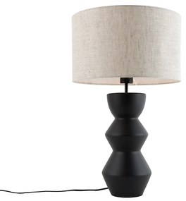 Lampada da tavolo di design con paralume in tessuto nero grigio chiaro 35 cm - Alisia