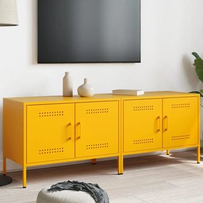 Mobili Tv 2 Pz Giallo Senape 68x39x50,5 Cm İn Acciaio /