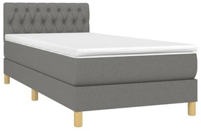 Letto a molle materasso e led grigio scuro 90x200 cm in tessuto