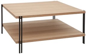 Tavolino da salotto quadrato a due ripiani legno chiaro e metallo nero HARLAN