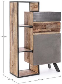 Credenza MANCHESTER in legno di mango e acciaio nero, 90x40x140 cm