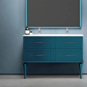 Mobile sottolavabo e lavabo Tiffany per doppia vasca blu petrolio L 120 x P 46 cm 2 cassetti