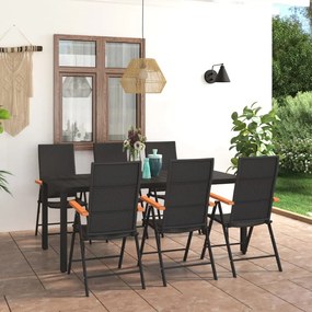 Set da pranzo da giardino 7 pz nero e marrone