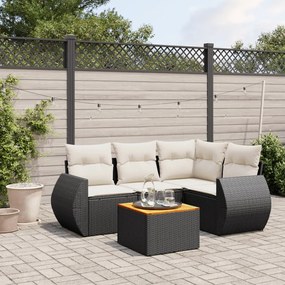 Set Divani da Giardino 5 pz con Cuscini in Polyrattan Nero