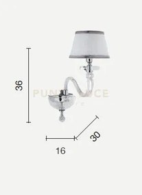 Applique bach 1 luce cristallo e oro h.36cm con paralume